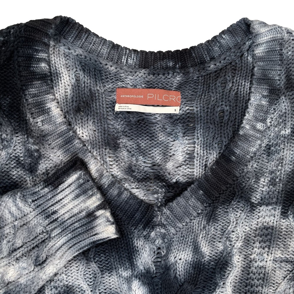 Pilcro‎ Anthropologie Women's Joni Tie Dye Chunky Cable Knit Sweater Sz S V Neck